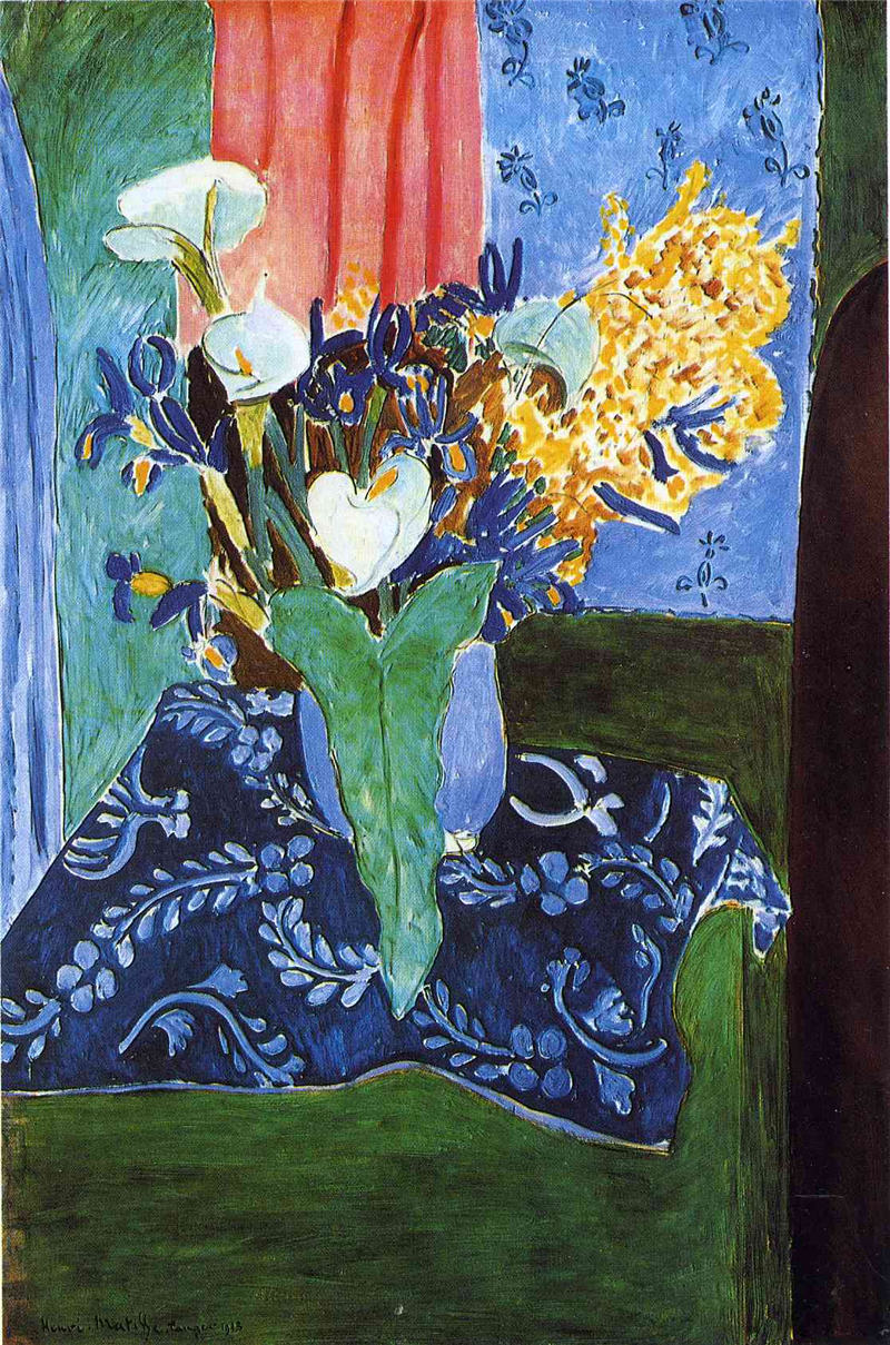 亨利·马蒂斯(henri matisse)-马蹄莲,鸢尾花和含羞草1913 作品欣赏