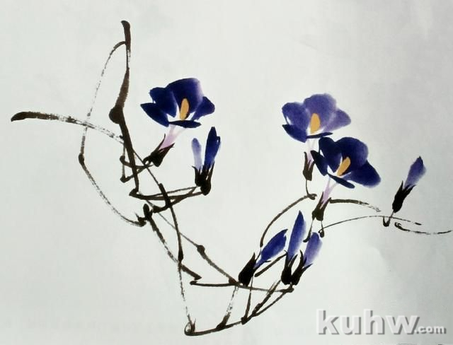 国画之整枝牵牛花的画法,以及牵牛花的多种形态画法