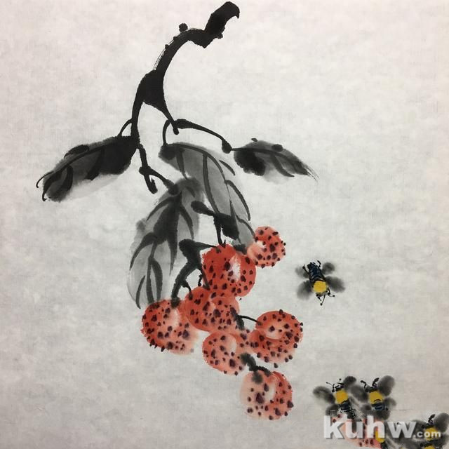 借鉴齐白石2张画，创作荔枝、牛蜂国画，10步骤图文详解