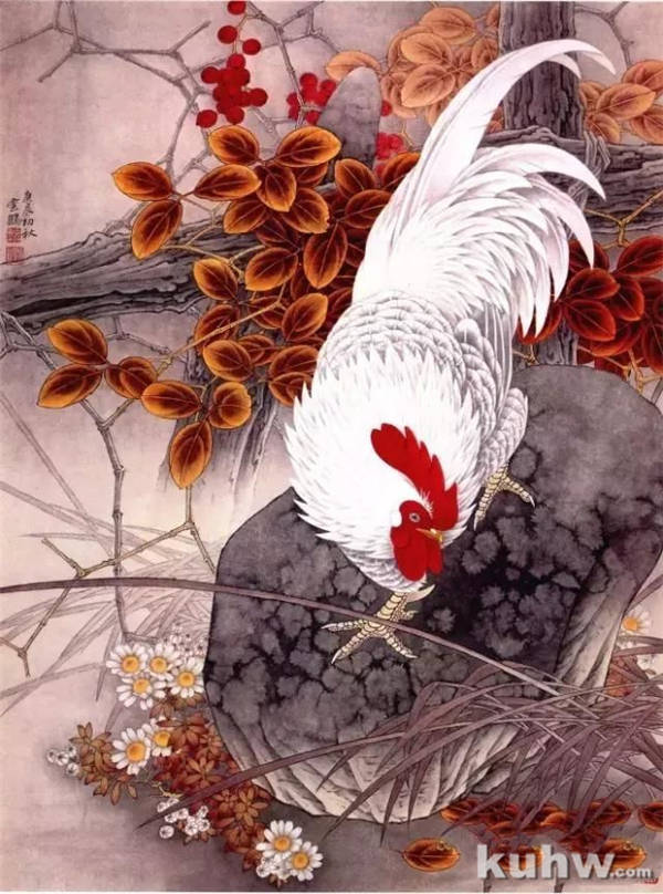 自学工笔画入门教程：工笔画雄鸡步骤详解，工笔雄鸡大图赏析