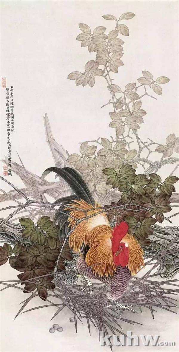 自学工笔画入门教程：工笔画雄鸡步骤详解，工笔雄鸡大图赏析