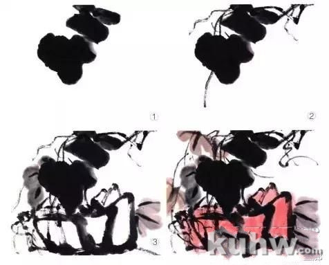 写意藤蔓植物画法教程 藤蔓,叶的组合画法,牵牛花扁豆紫藤凌霄葫芦丝瓜葡萄南瓜的写意画法