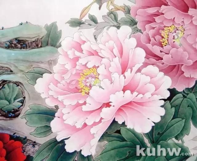 李晓明工笔牡丹花头设色技法,绝了,画工太牛!