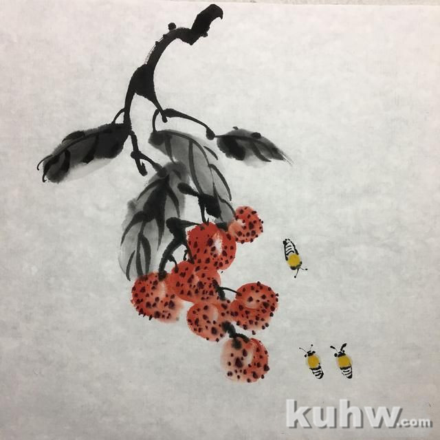借鉴齐白石2张画，创作荔枝、牛蜂国画，10步骤图文详解