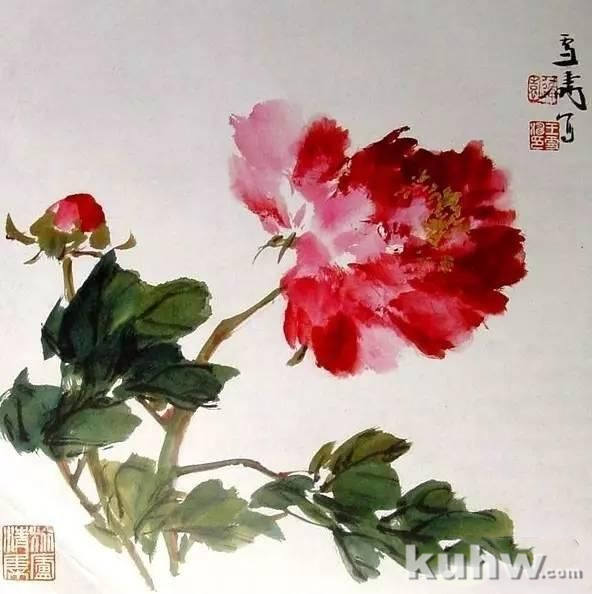 名家写意牡丹新构图 国画牡丹构图,画法及调色教程