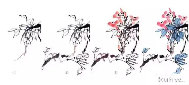 写意藤蔓植物画法教程 藤蔓,叶的组合画法,牵牛花扁豆紫藤凌霄葫芦丝瓜葡萄南瓜的写意画法