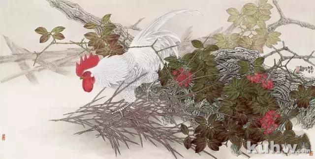 自学工笔画入门教程：工笔画雄鸡步骤详解，工笔雄鸡大图赏析