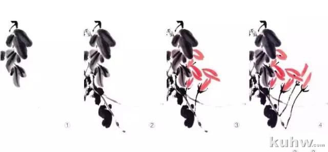 写意藤蔓植物画法教程 藤蔓,叶的组合画法,牵牛花扁豆紫藤凌霄葫芦丝瓜葡萄南瓜的写意画法