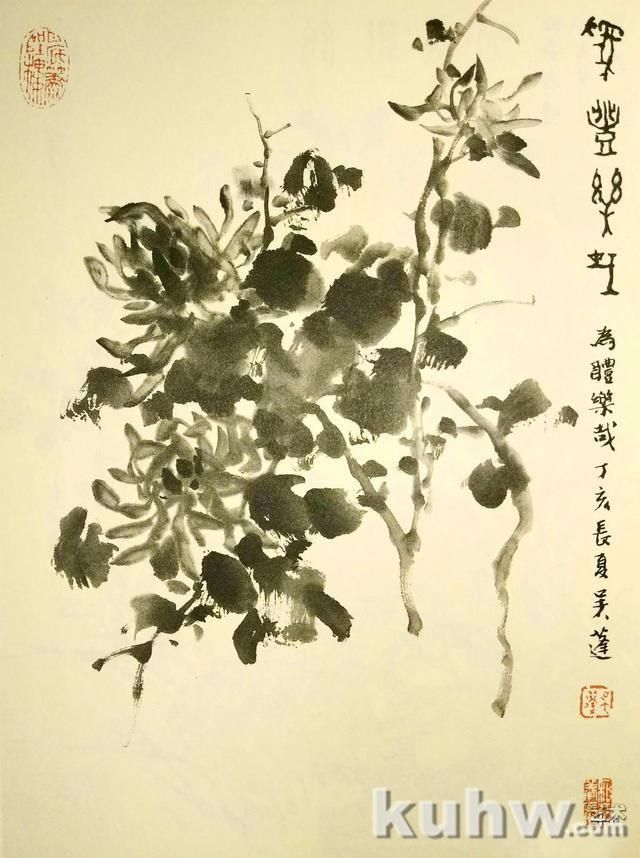 九种勾勒花头和枝叶的技法，画墨菊的最后步骤图