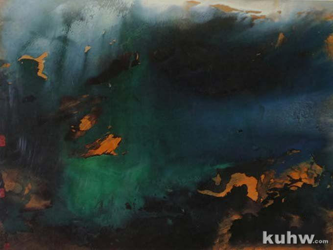 张大千山水泼墨画作品欣赏：《春云晓�》