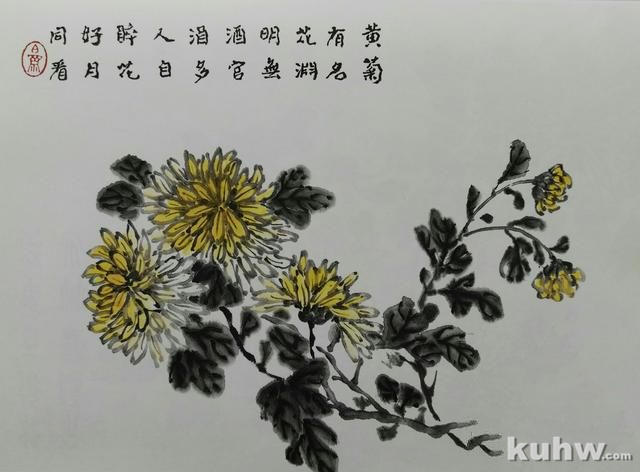 清前名家26种墨菊搭配技法之四,简单易学+21幅示范图