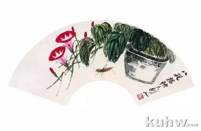 小写意扇面牵牛花画法步骤,简单!