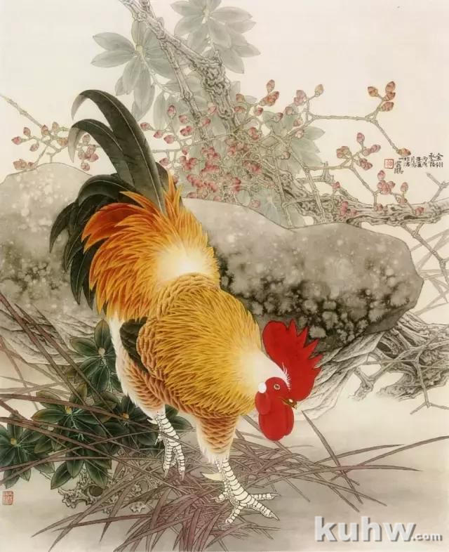 自学工笔画入门教程：工笔画雄鸡步骤详解，工笔雄鸡大图赏析