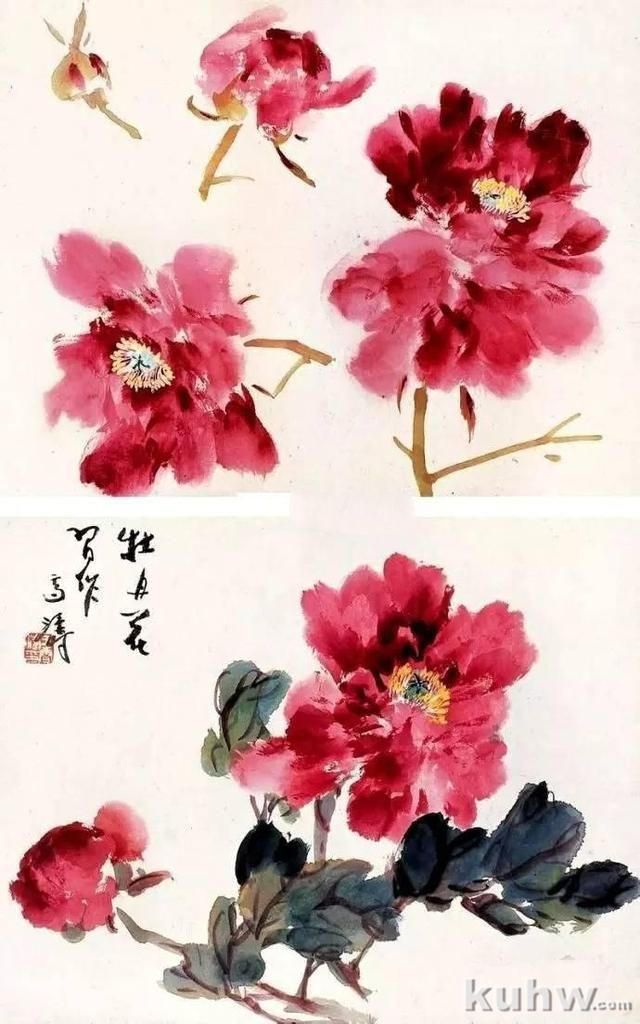 名家写意牡丹新构图 国画牡丹构图、画法及调色教程