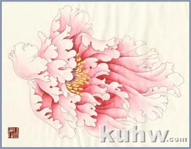 李晓明工笔牡丹花头设色技法,绝了,画工太牛!