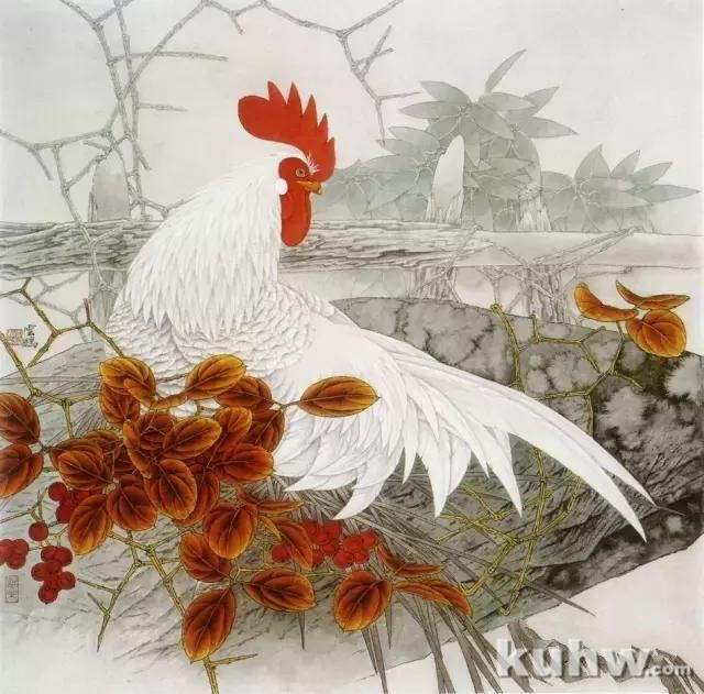 自学工笔画入门教程：工笔画雄鸡步骤详解，工笔雄鸡大图赏析
