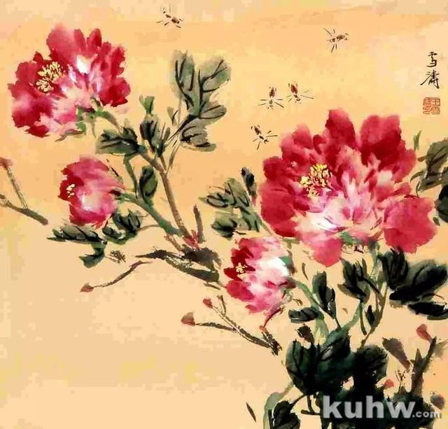 名家写意牡丹新构图 国画牡丹构图、画法及调色教程