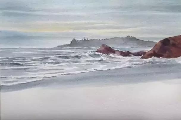 水彩教程 遥远海边步骤