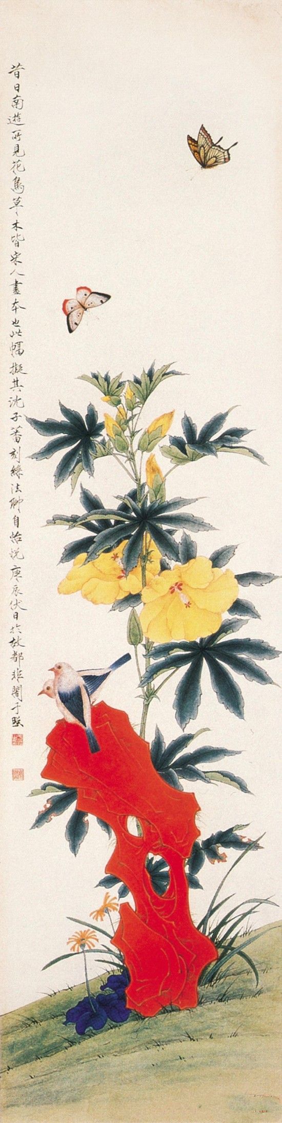 于非�《蜀葵双鸟图》