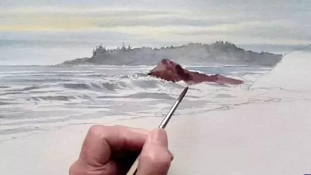 水彩教程 遥远海边步骤