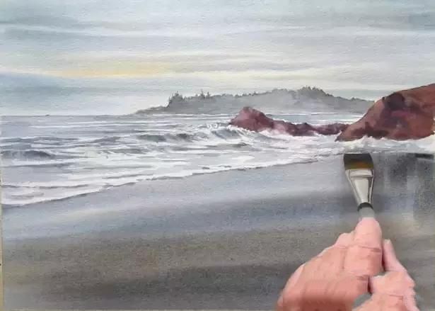水彩教程 遥远海边步骤
