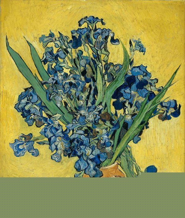 <a href=https://www.kuhw.com/e/tags/?tagid=139 target=_blank class=infotextkey>梵高</a>【黄色布景的紫罗兰与鸢尾叶】作品--  荷兰