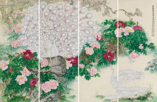 俞致贞《孔雀屏开富贵春》