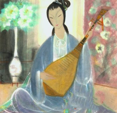 琵琶仕女（中国画）  林风眠  66厘米×68厘米  上海美术馆藏