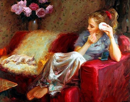 油画艺术工作的女孩/女人