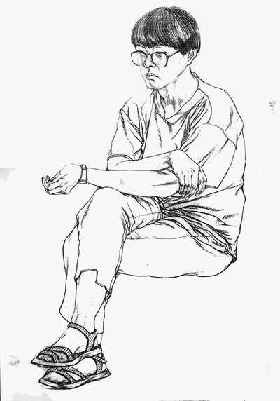 坐着的女青年速写步骤-酷画网