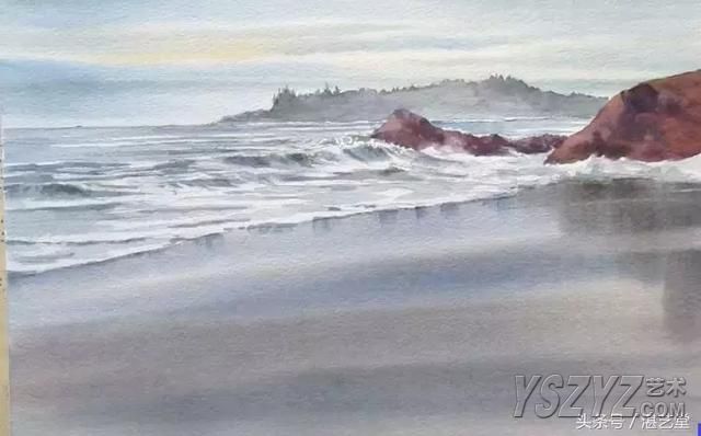 水彩教程 遥远海边步骤