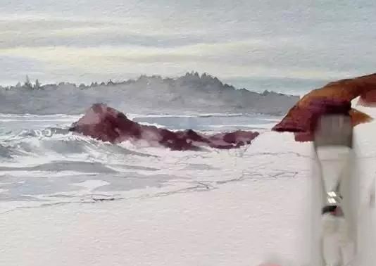 水彩教程 遥远海边步骤