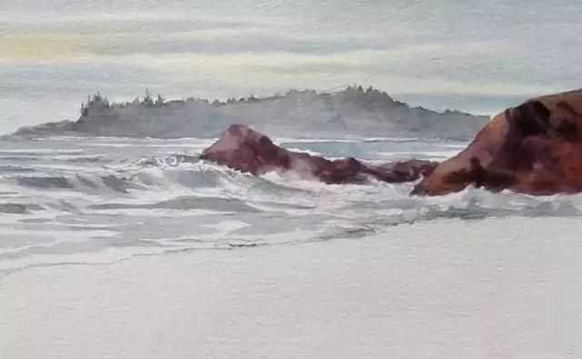 水彩教程 遥远海边步骤