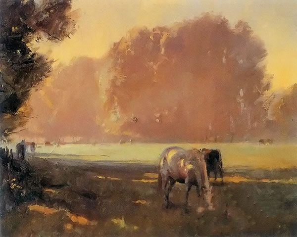 油画：九月的沃特福德湿地，画家：特雷弗・张伯伦