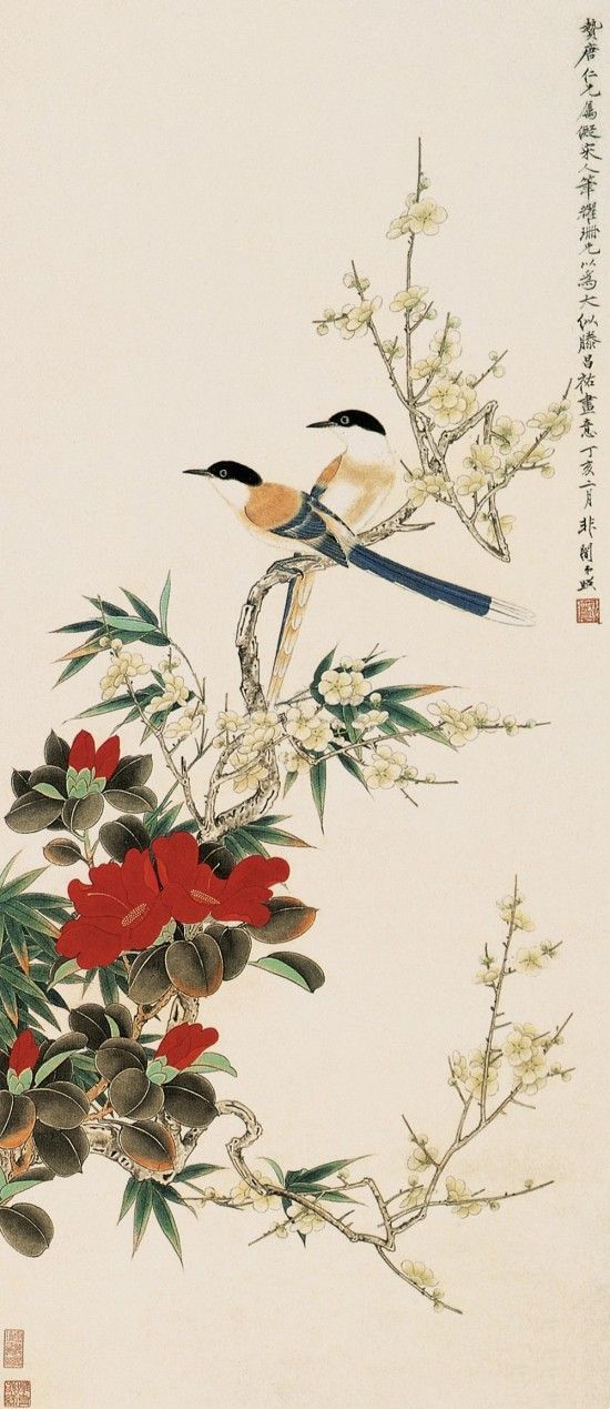 于非�《山茶双鸟图》
