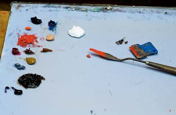 石油调色板,菲利普・豪演示,用油画颜料画画,女裸体
