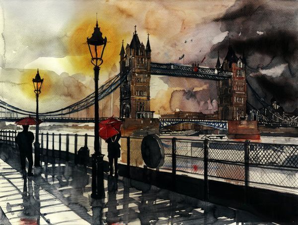 水彩Architectures14波兰艺术家Maja Wronska城市水彩画作品