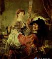 伦勃朗《伦勃朗与莎士基亚》 伦勃朗油画作品 荷兰