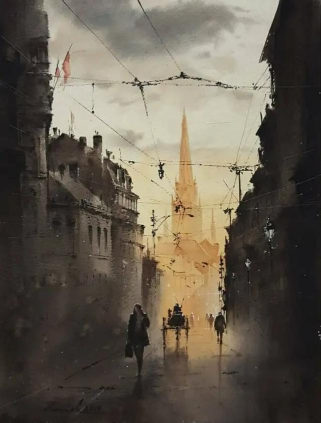 伊朗画家Javid Tabatabaei朦胧水彩画作