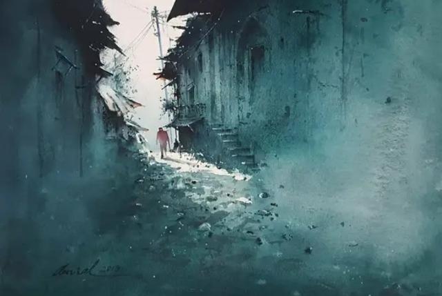 伊朗画家Javid Tabatabaei朦胧水彩画作