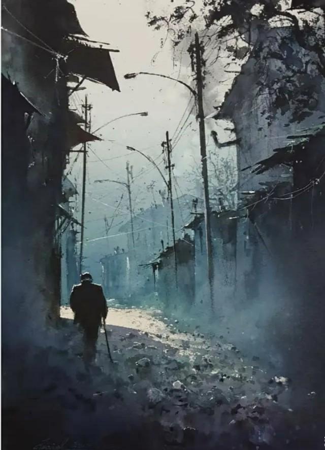 伊朗画家Javid Tabatabaei朦胧水彩画作