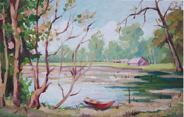 乡村池塘风景油画画法