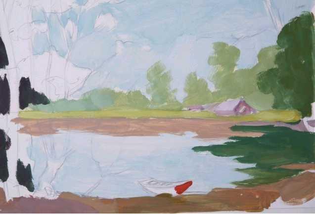 乡村池塘风景油画画法