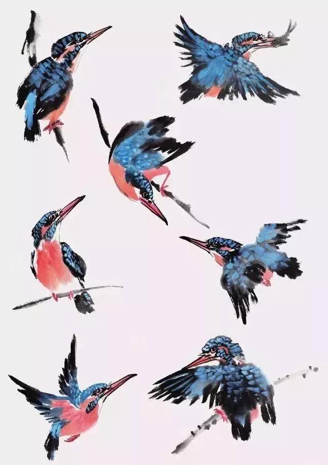 国画写意翠鸟的画法