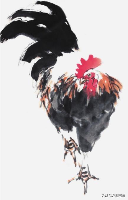 正面行走的公鸡的画法