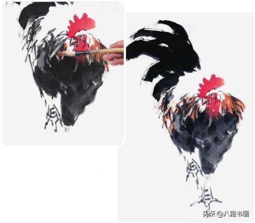 正面行走的公鸡的画法