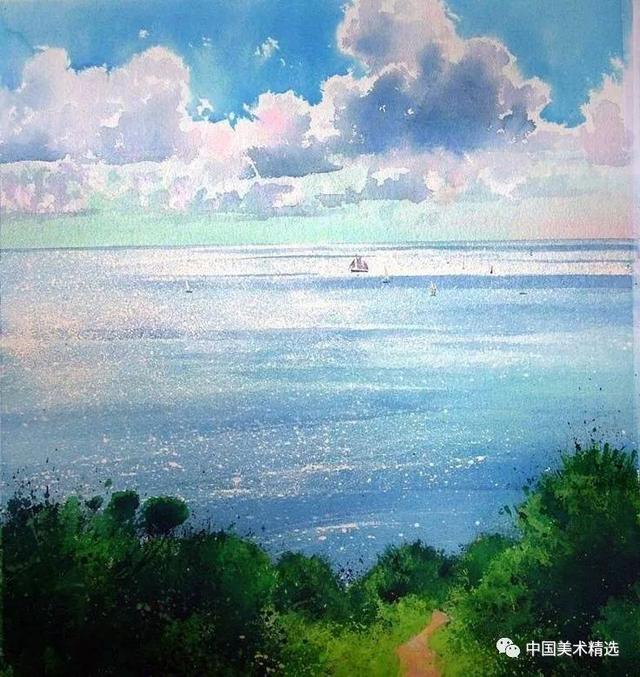 不同水面的水彩画法