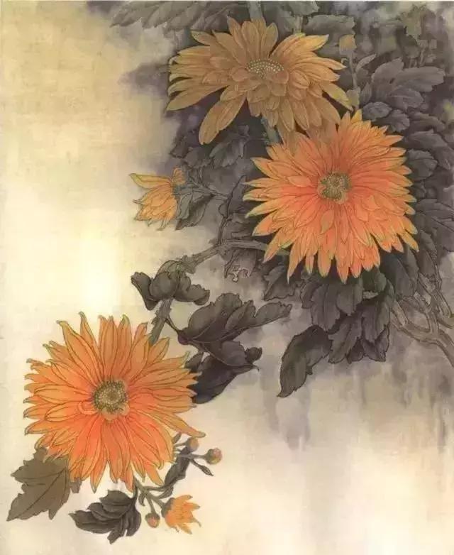 工笔菊花画法详细教程,文末附线描,收藏