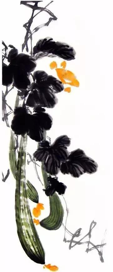 写意丝瓜、叶子、藤蔓、花瓣的画法