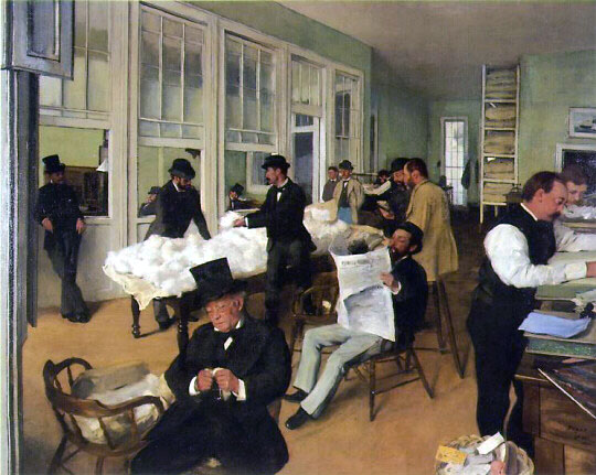 前100幅世界名画（三十三）-法国画家埃德加·德加《新奥尔良的一家棉花办公室》